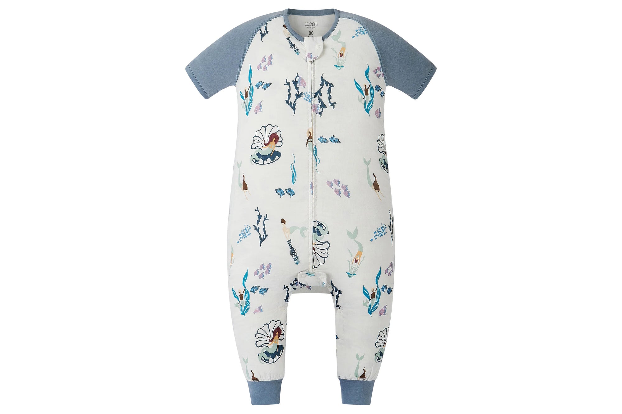 NEST DESIGNS RAGLAN BAMBOO PIMA SHORT SLEEVE FOOTED SLEEP BAG 0.6 TOG - SPLISH SPLASH