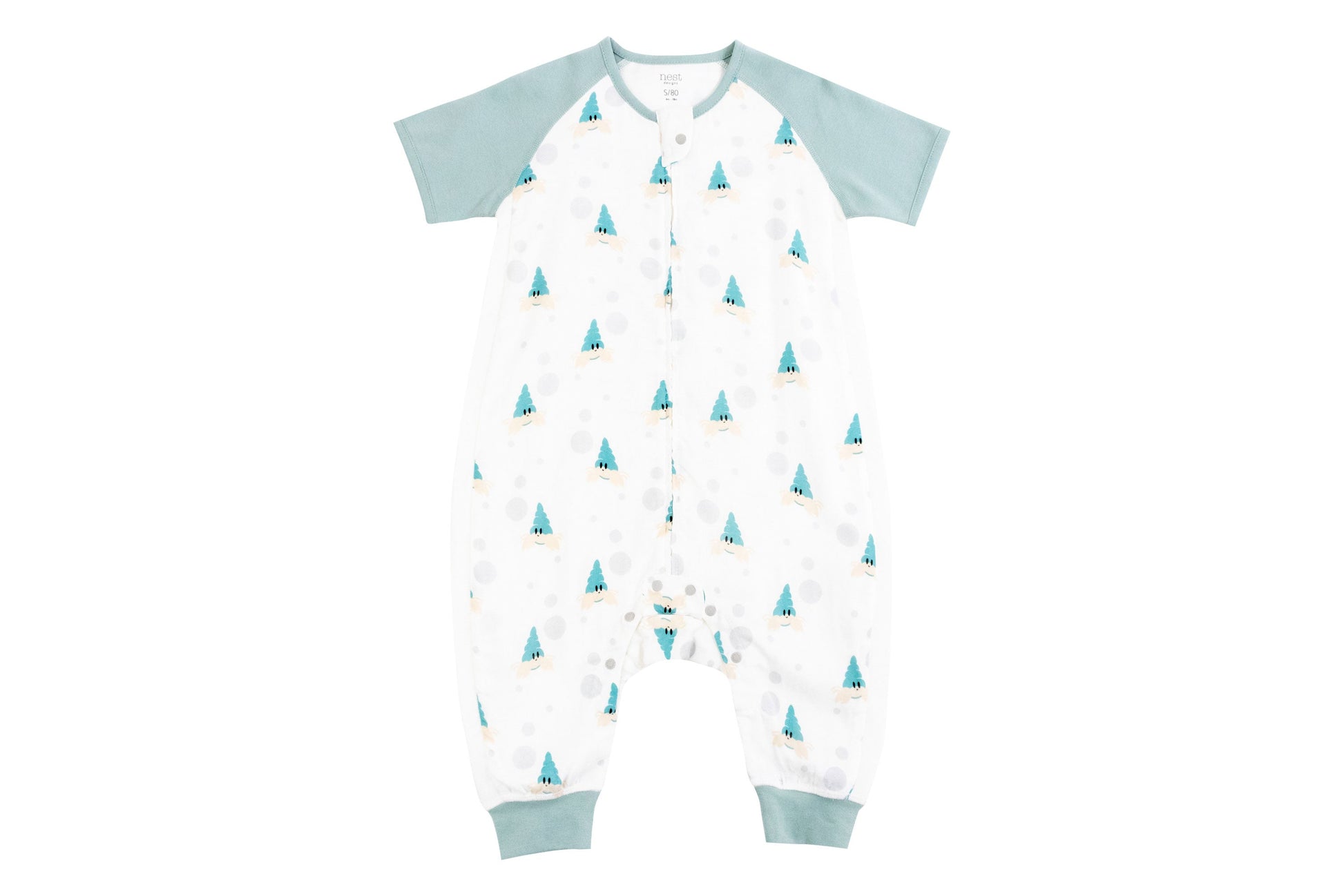 NEST DESIGNS RAGLAN BAMBOO PIMA SHORT SLEEVE SLEEP SUIT 0.6 TOG-THE HAPPY HERMIT