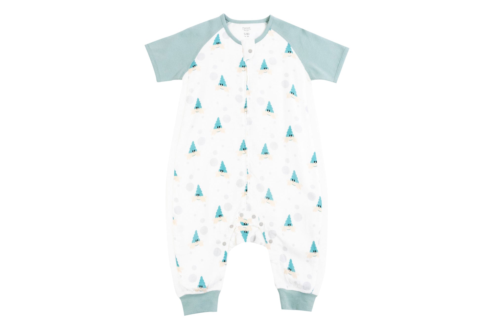 NEST DESIGNS RAGLAN BAMBOO PIMA SHORT SLEEVE SLEEP SUIT 0.6 TOG-THE HAPPY HERMIT