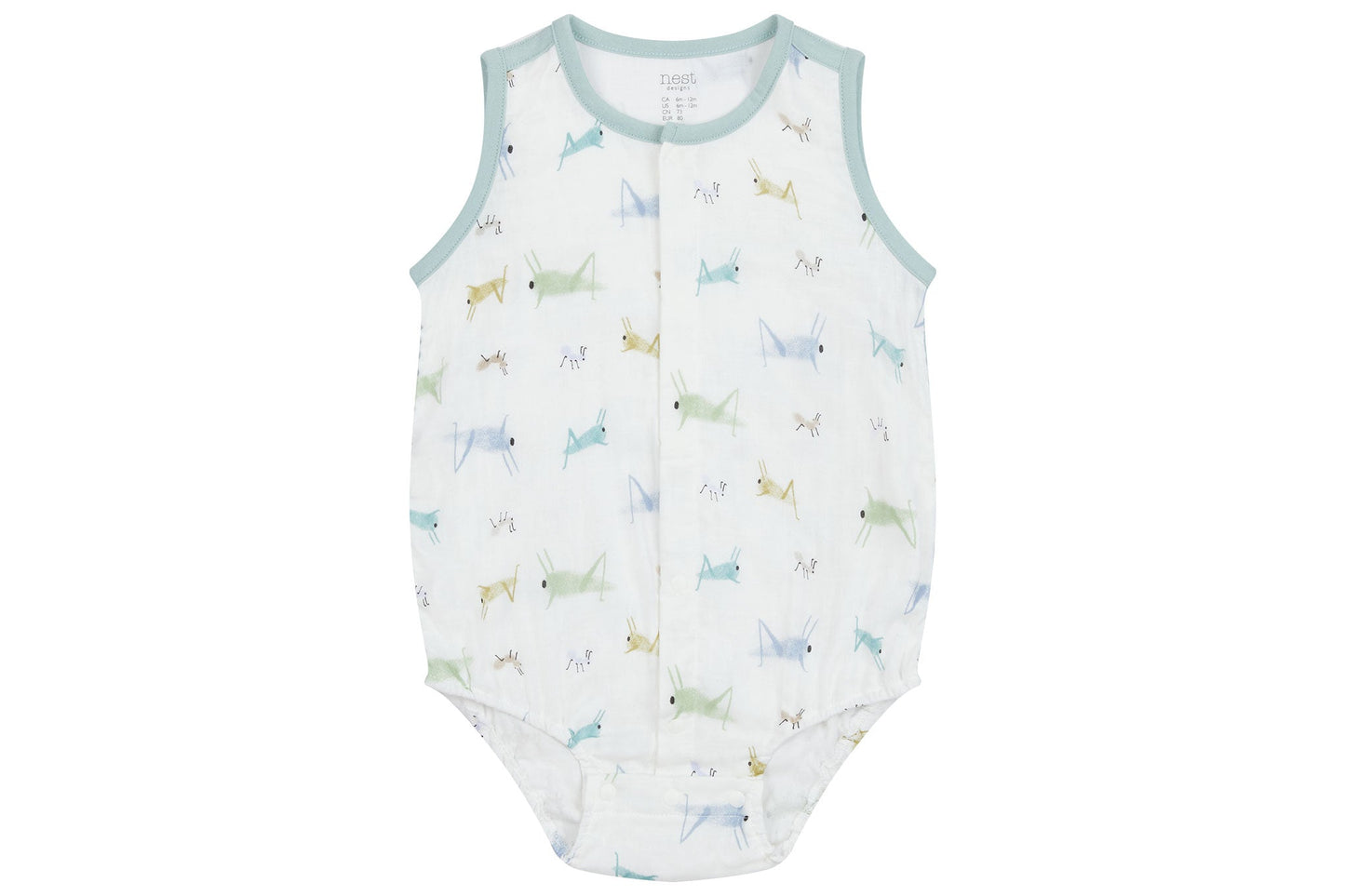 NEST DESIGNS BAMBOO PIMA SLEEVELESS BUTTON DOWN ONESIE - THE ANT & THE GRASSHOPPER - baby enRoute