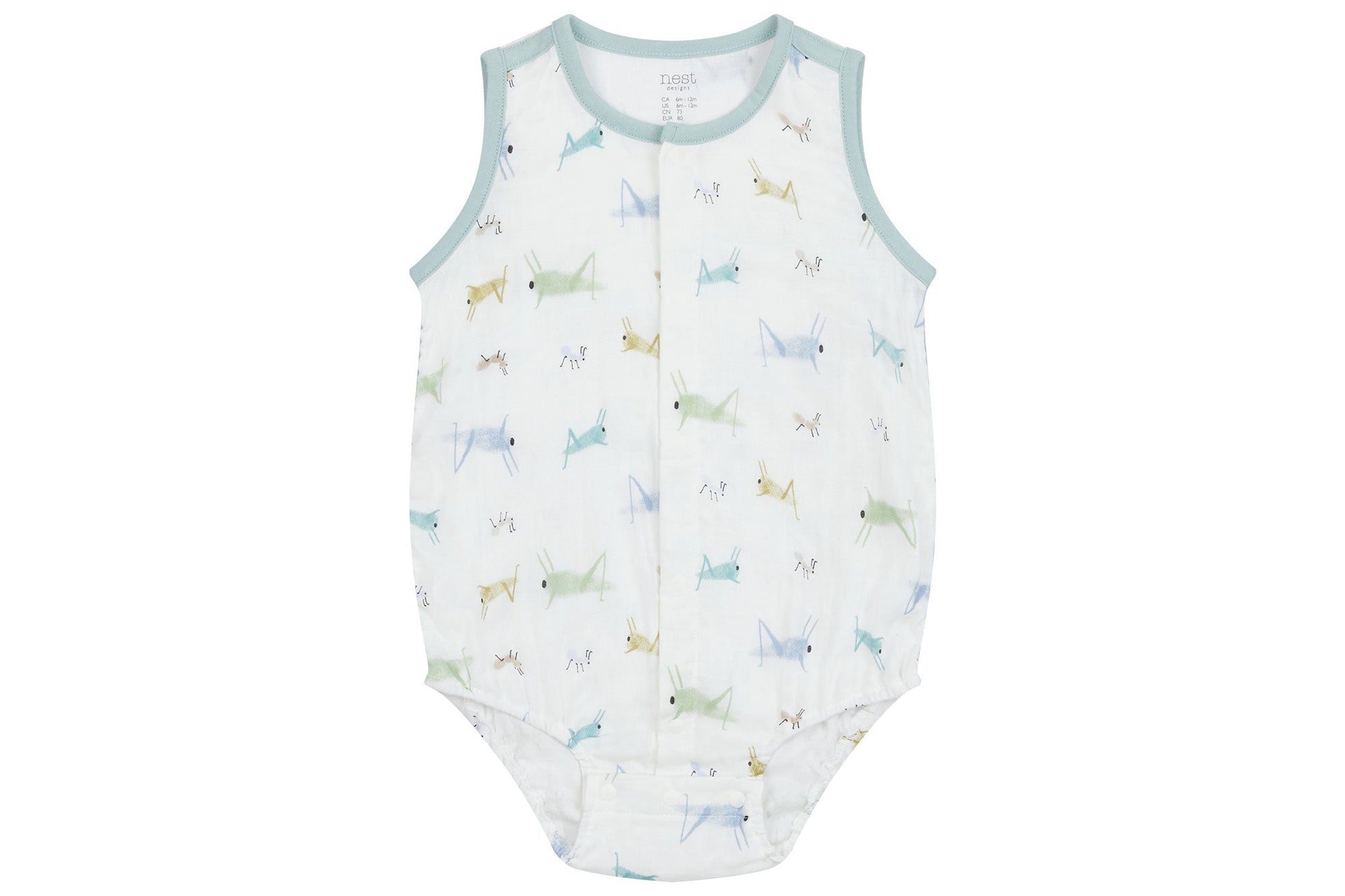 NEST DESIGNS BAMBOO PIMA SLEEVELESS BUTTON DOWN ONESIE - THE ANT & THE GRASSHOPPER