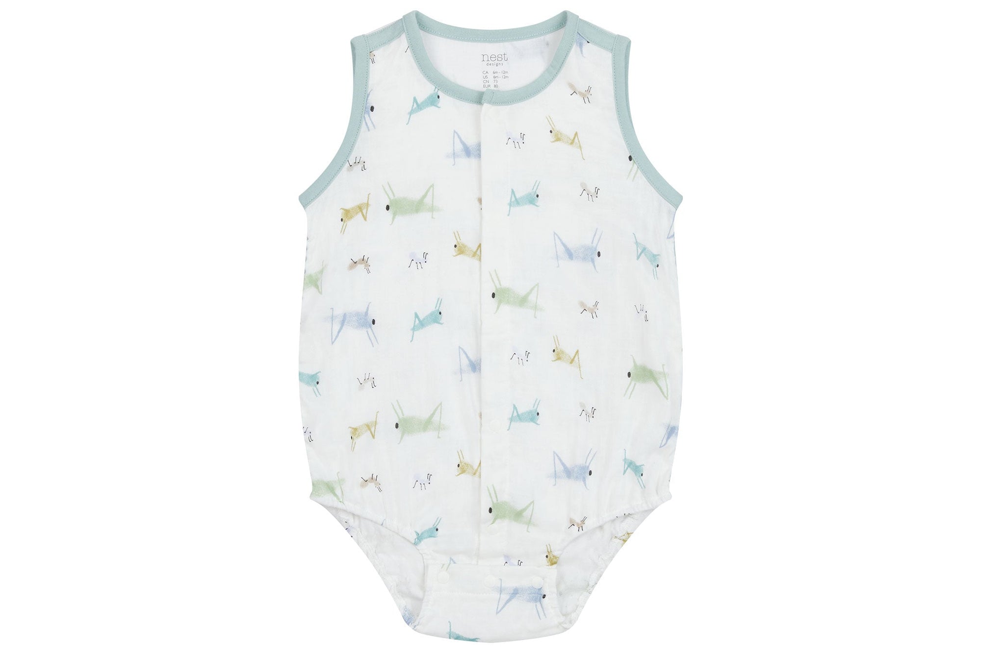 NEST DESIGNS BAMBOO PIMA SLEEVELESS BUTTON DOWN ONESIE - THE ANT & THE GRASSHOPPER