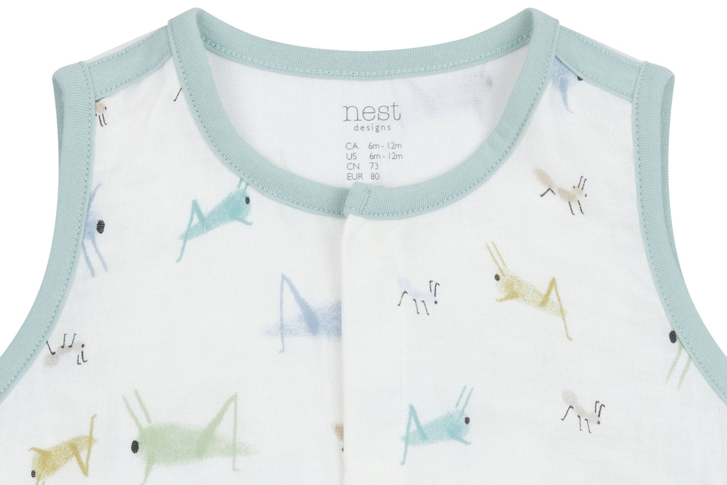 NEST DESIGNS BAMBOO PIMA SLEEVELESS BUTTON DOWN ONESIE - THE ANT & THE GRASSHOPPER - baby enRoute