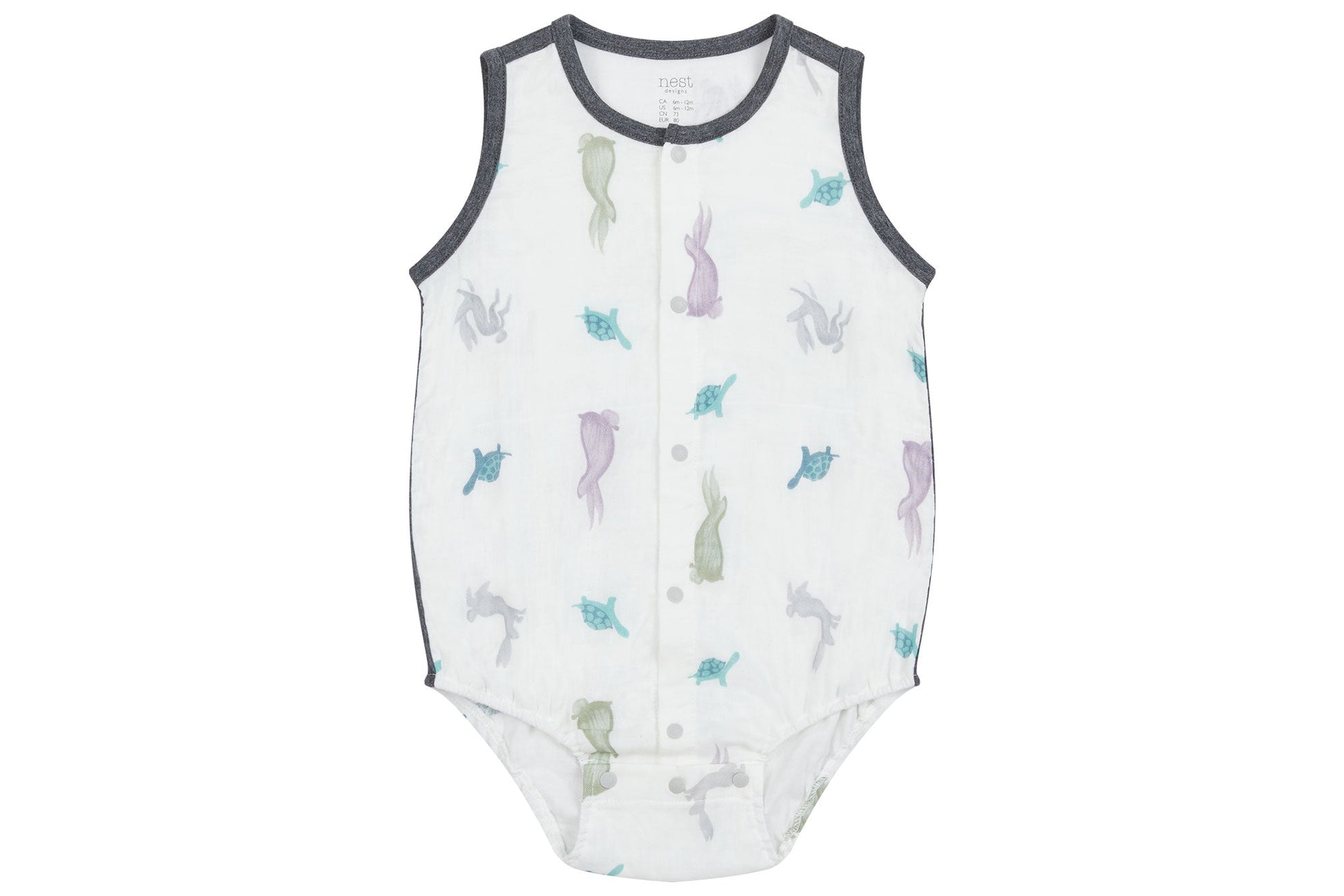 NEST DESIGNS BAMBOO PIMA SLEEVELESS BUTTON DOWN ONESIE - THE TORTOISE & THE HARE