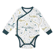 NEST DESIGNS ORGANIC COTTON LONG SLEEVE KIMONO ONESIE-STARS WHITE
