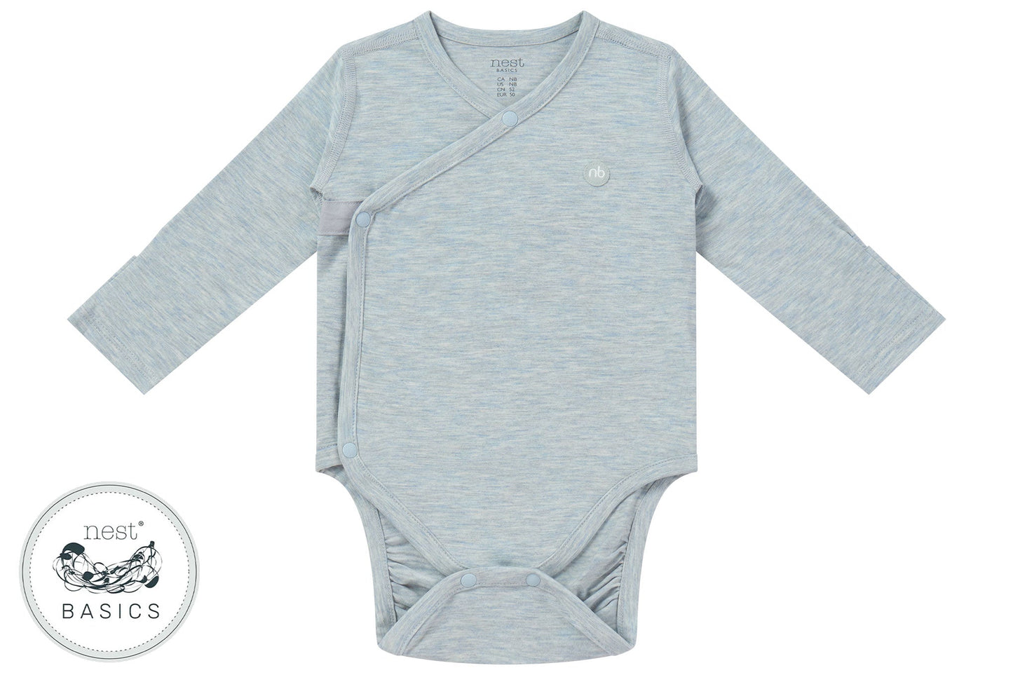 NEST DESIGNS BASICS BAMBOO COTTON LONG SLEEVE KIMONO ONESIE - GREY DAWN - baby enRoute