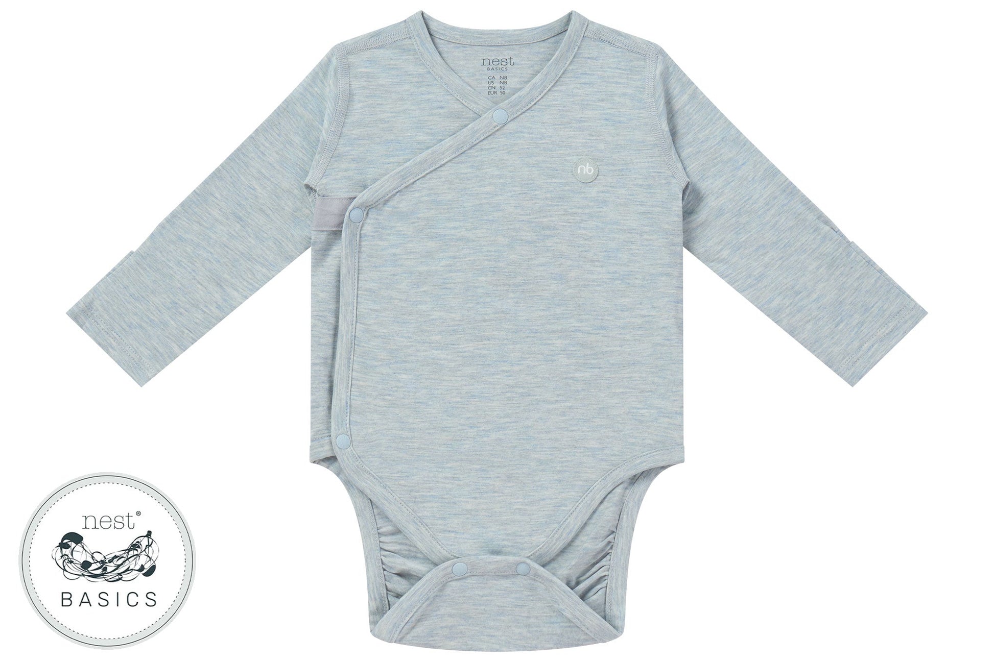 NEST DESIGNS BASICS BAMBOO COTTON LONG SLEEVE KIMONO ONESIE - GREY DAWN