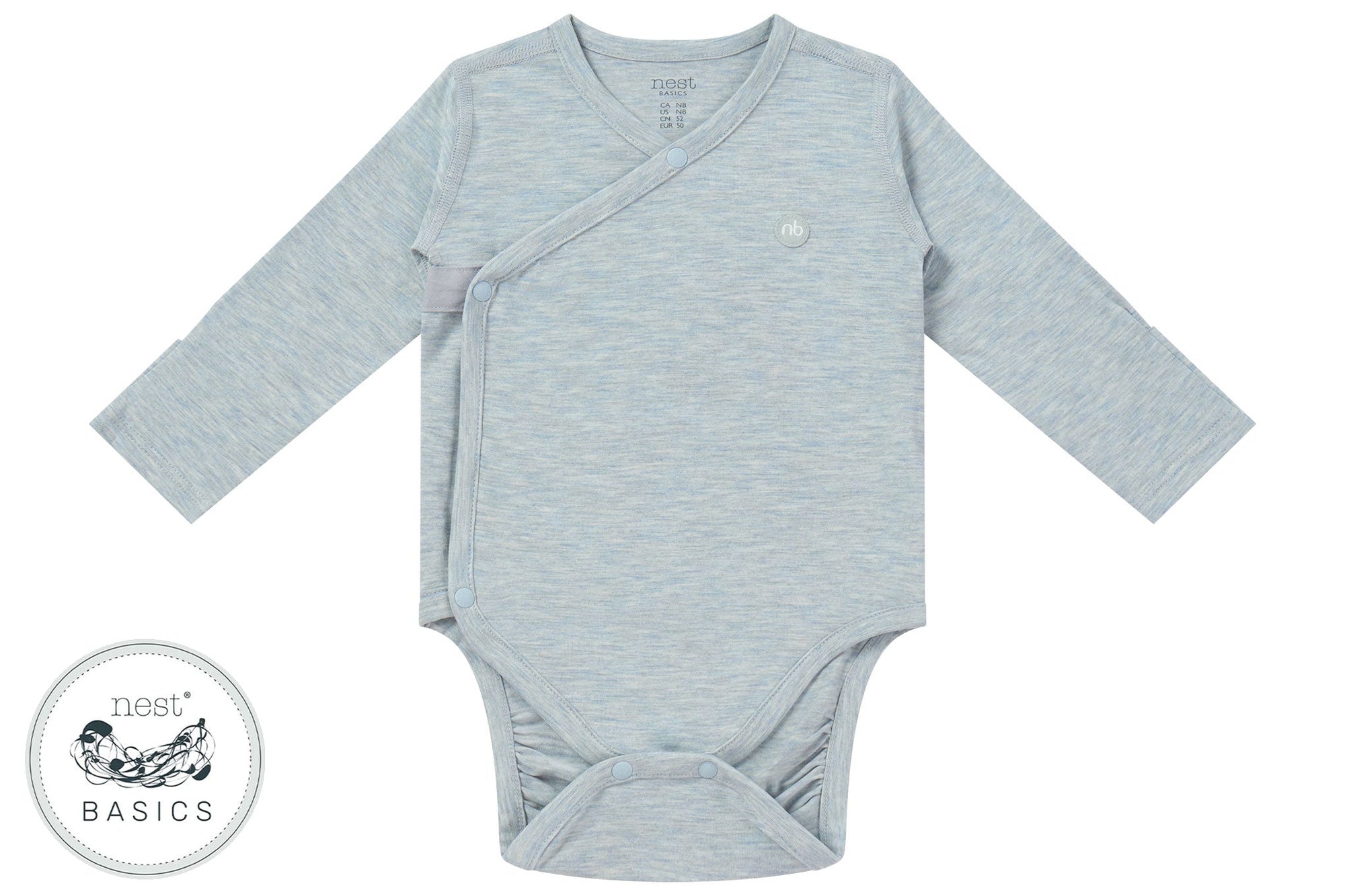 NEST DESIGNS BASICS BAMBOO COTTON LONG SLEEVE KIMONO ONESIE - GREY DAWN