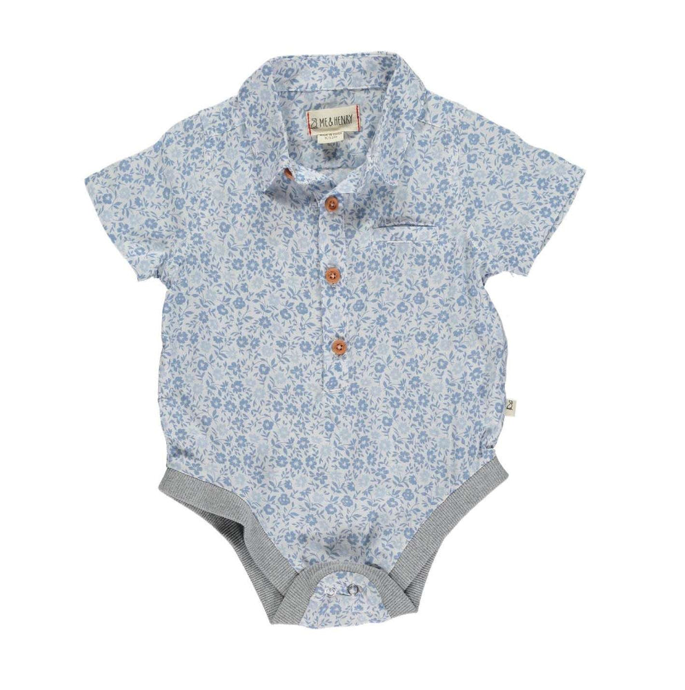 Me & Henry Helford Blue Floral Woven Onesie