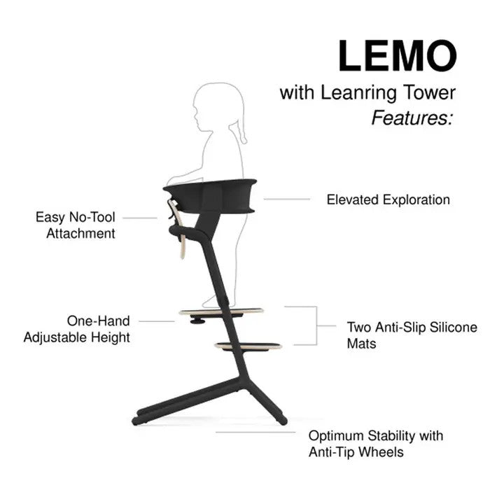 CYBEX LEMO 3-IN-1 HIGH CHAIR + LEARNING TOWER SET SAND BLACK