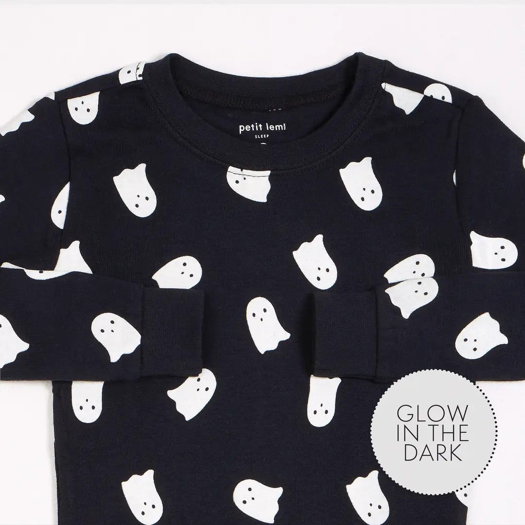 PETIT LEM GHOSTS GLOW IN THE DARK PRINT ON BLACK PJ SET - baby enRoute