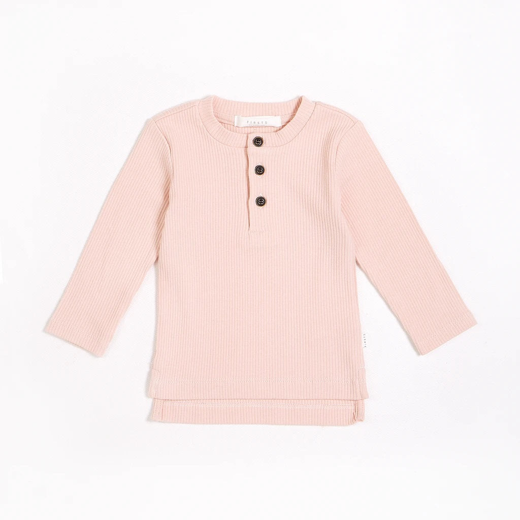 PETIT LEM ORGANIC UNISEX  L/S HENLEY  KNIT DUSTY PINK