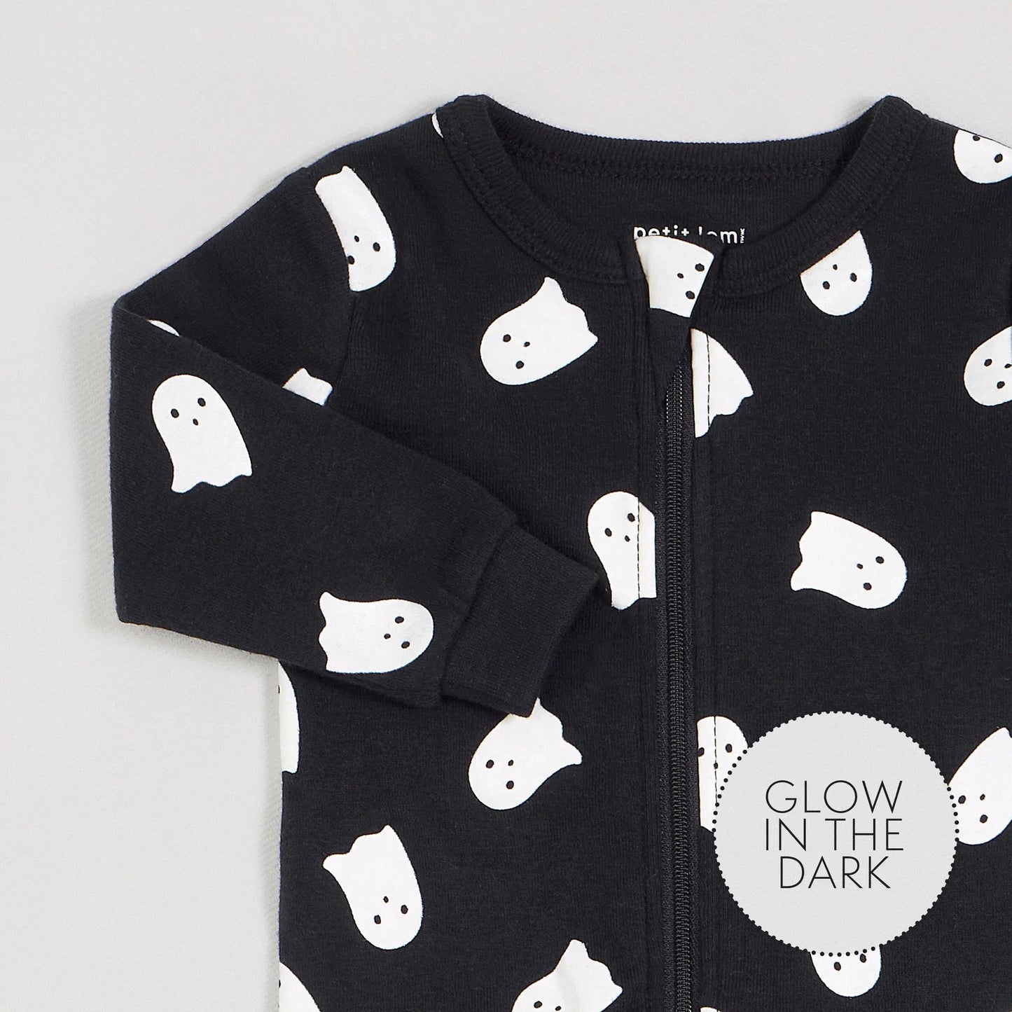 PETIT LEM GHOSTS GLOW IN THE DARK PRINT ON BLACK SLEEPER - baby enRoute