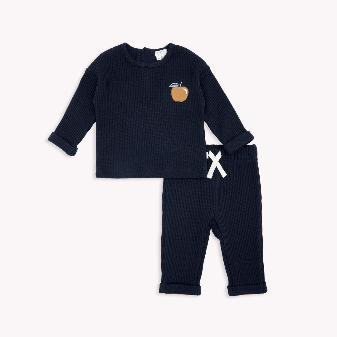 PETIT LEM BABY NAVY BLUE THERMAL OUTFIT SET