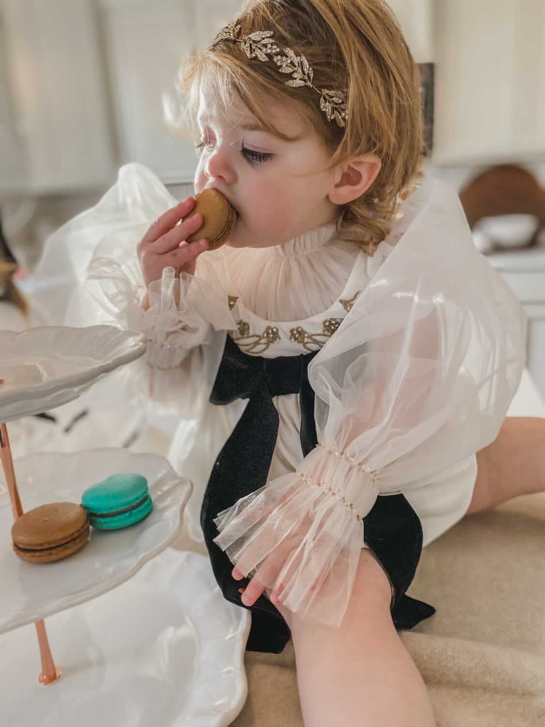 PETITE MAISON KIDS AURORA IVORY VELOUR ROMPER