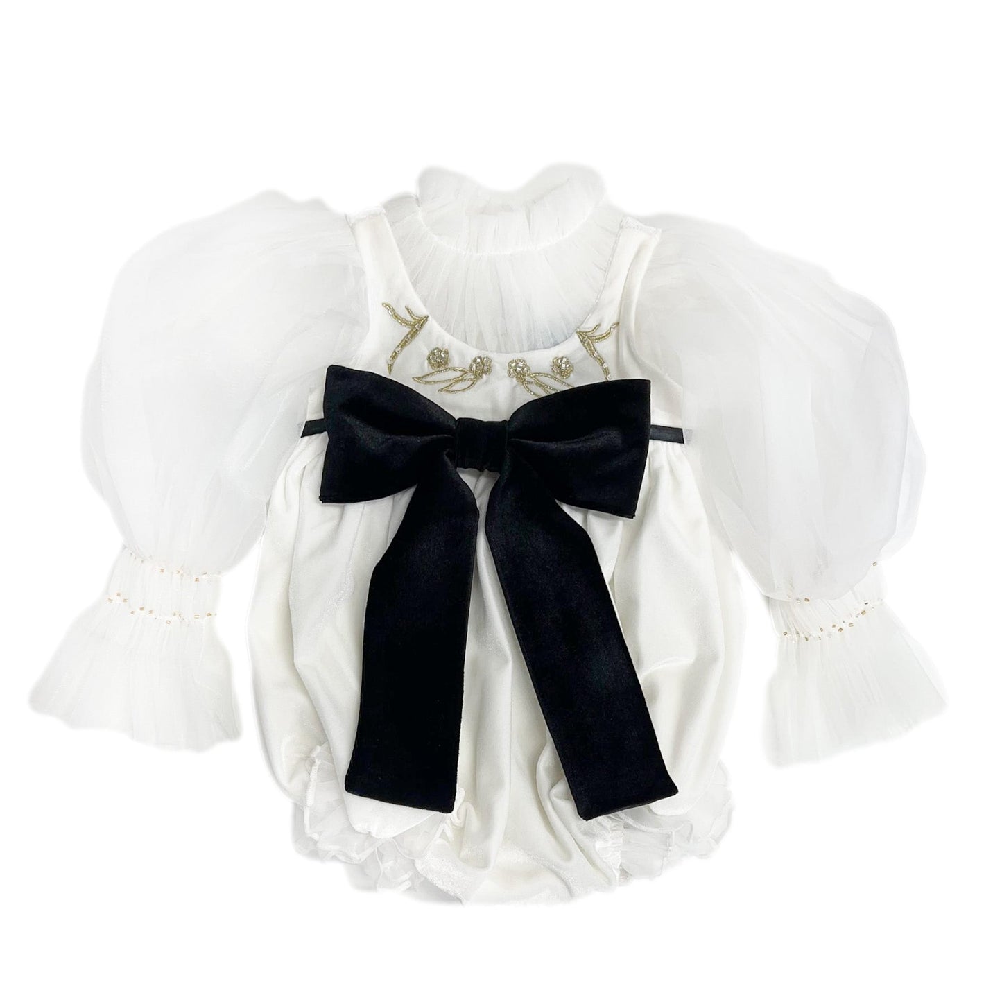 PETITE MAISON KIDS AURORA IVORY VELOUR ROMPER - baby enRoute