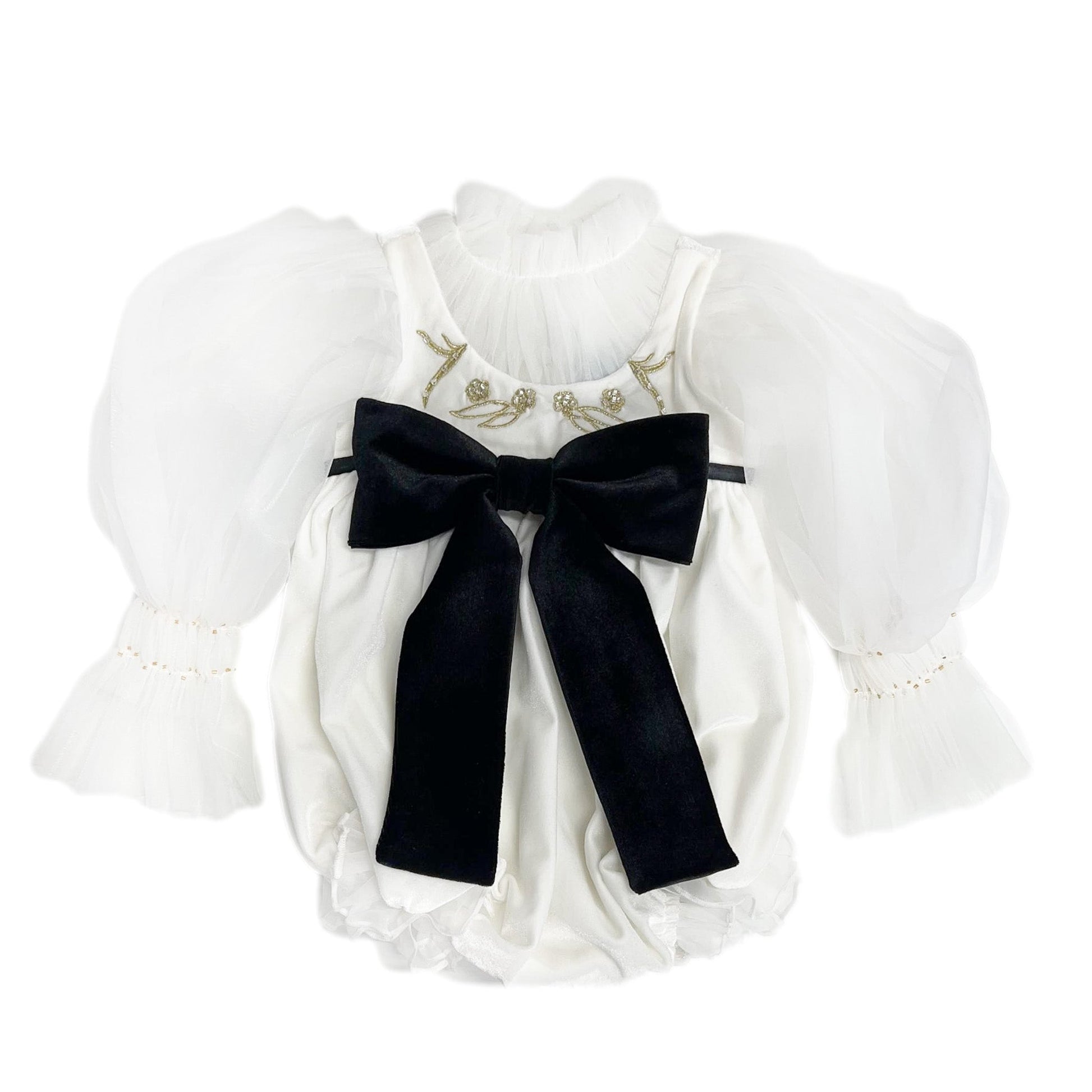 PETITE MAISON KIDS AURORA IVORY VELOUR ROMPER