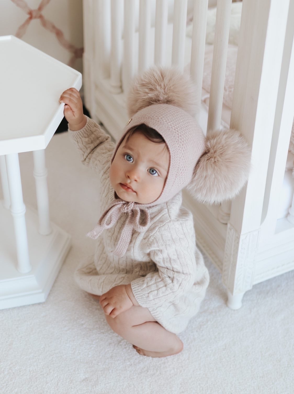 PETITE MAISON KIDS HONEYCOMB DUSTY PINK CASHMERE BONNET