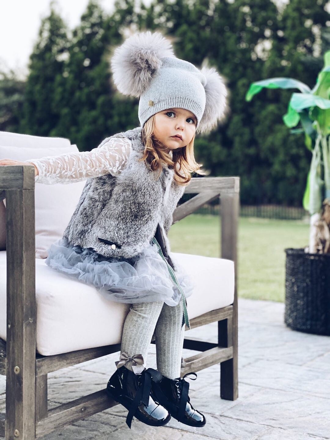 PETITE MAISON KIDS NIKITA DOUBLE POM ANGORA HAT
