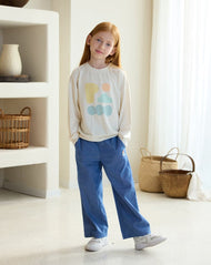 PETITE REVERY FRENCH TERRY DROP SHOULDER LONG SLEEVE SWEATSHIRT JET STREAM