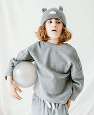 PETITE REVERY RAW EDGE WAFFLE KNIT LONG SLEEVE TOP STONE