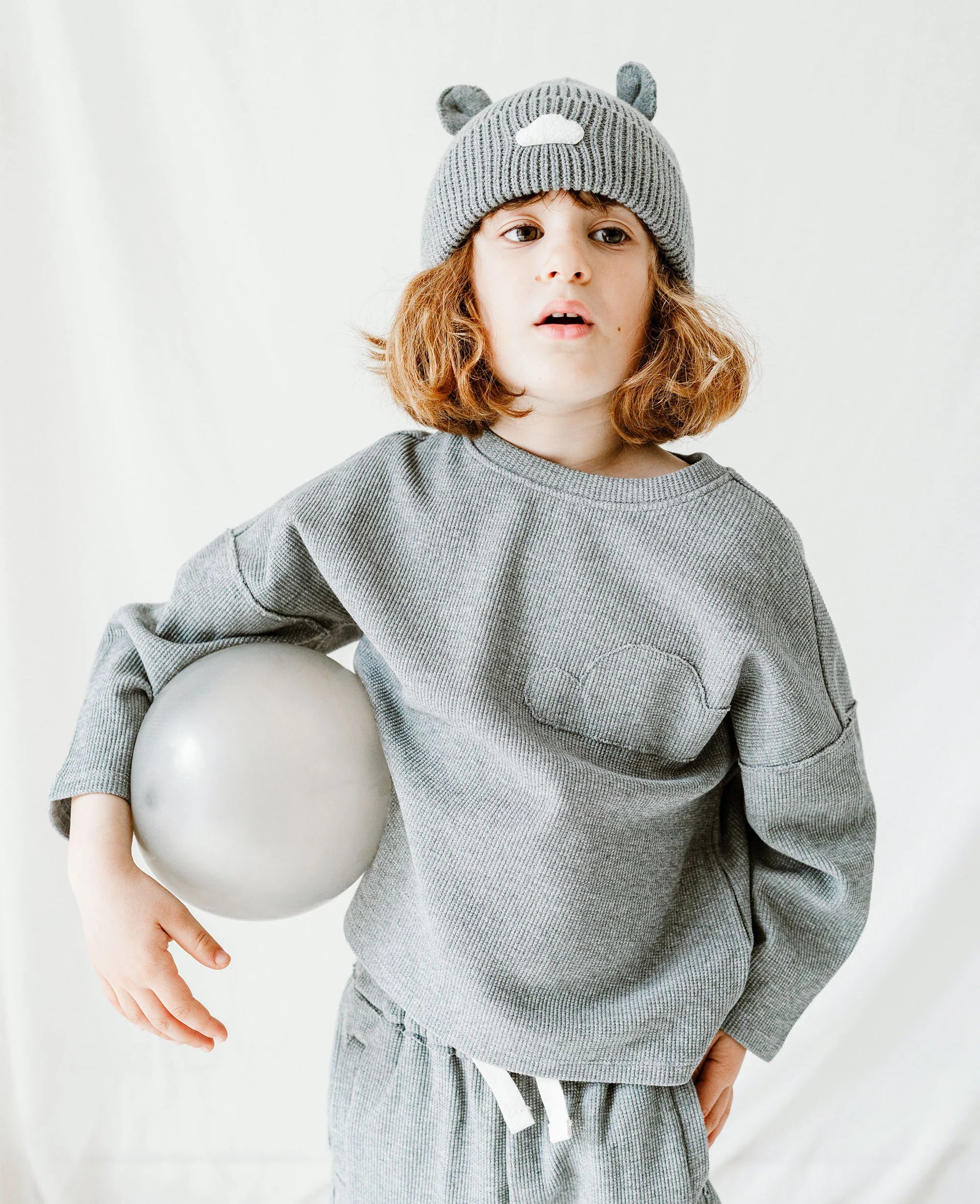 PETITE REVERY RAW EDGE WAFFLE KNIT LONG SLEEVE TOP STONE