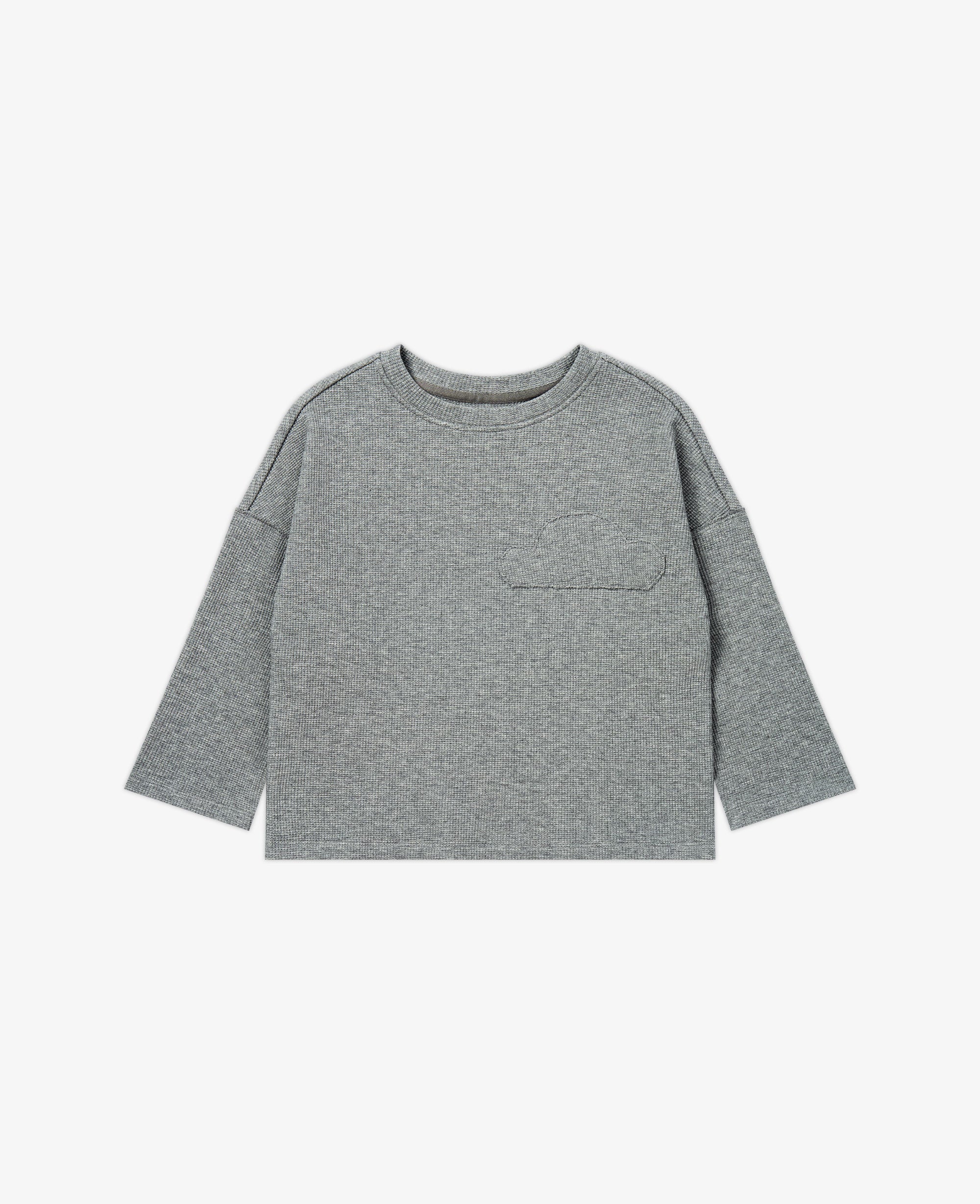 PETITE REVERY RAW EDGE WAFFLE KNIT LONG SLEEVE TOP STONE