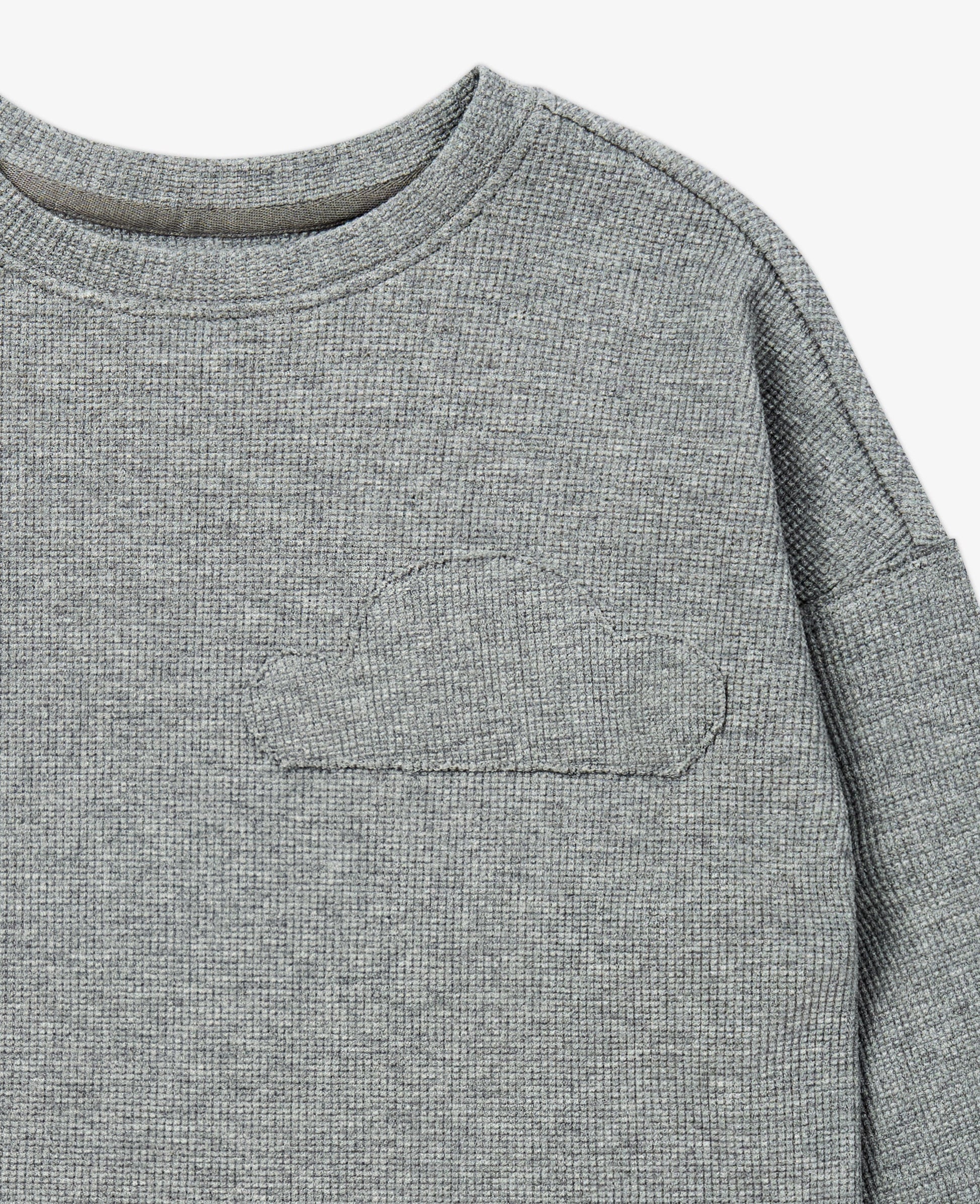 PETITE REVERY RAW EDGE WAFFLE KNIT LONG SLEEVE TOP STONE