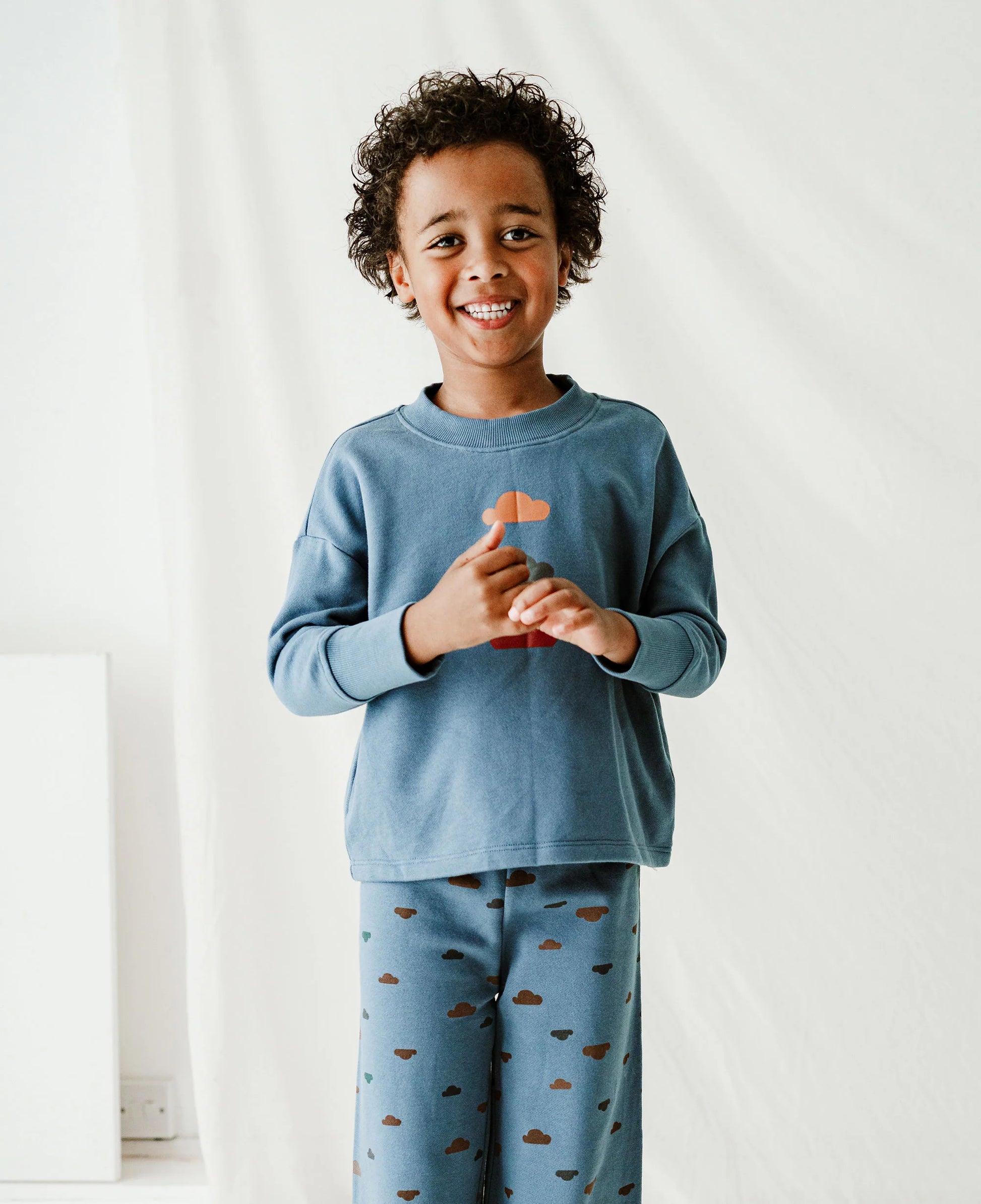 PETITE REVERY TRIO CLOUDS LONG SLEEVE TOP MINERAL BLUE