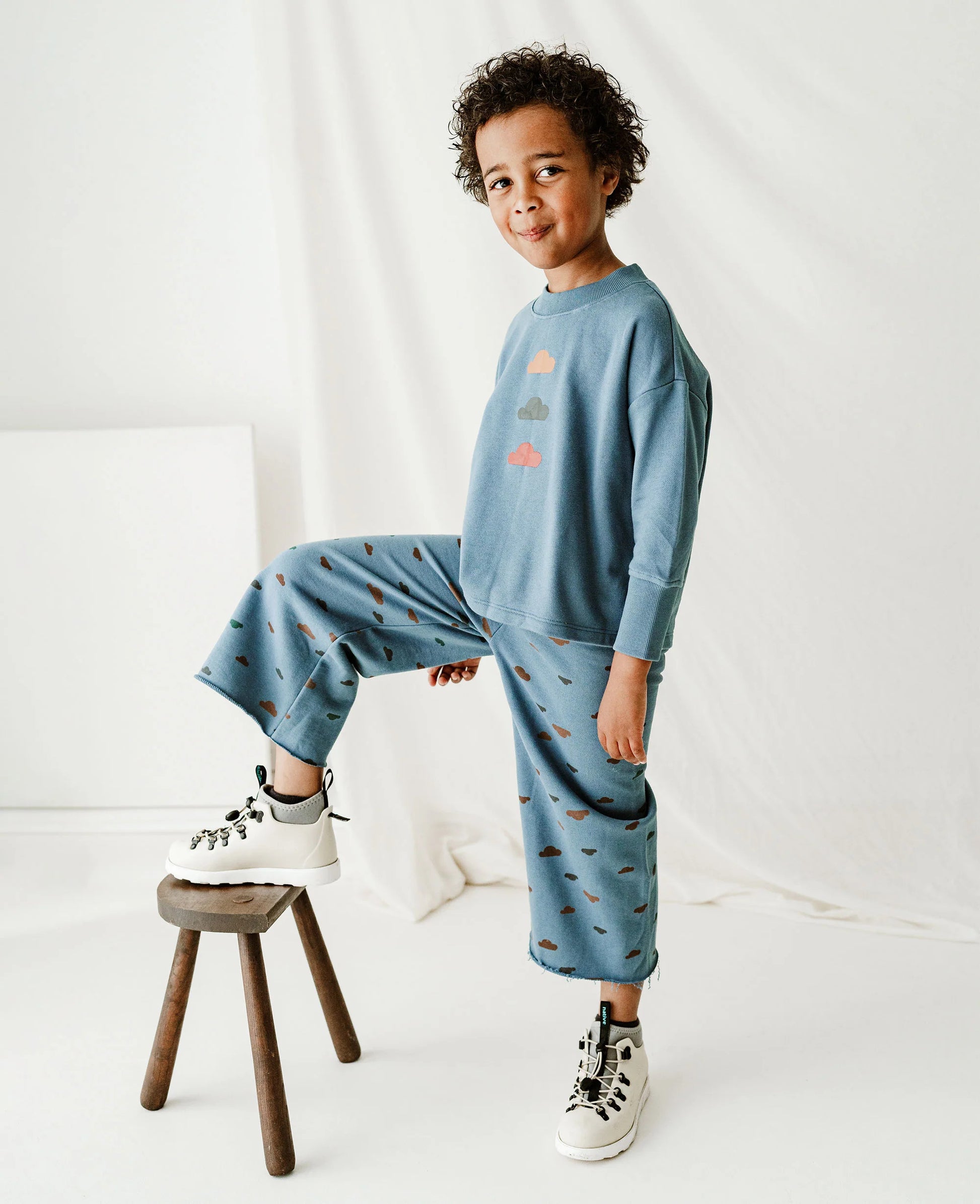 PETITE REVERY TRIO CLOUDS LONG SLEEVE TOP MINERAL BLUE