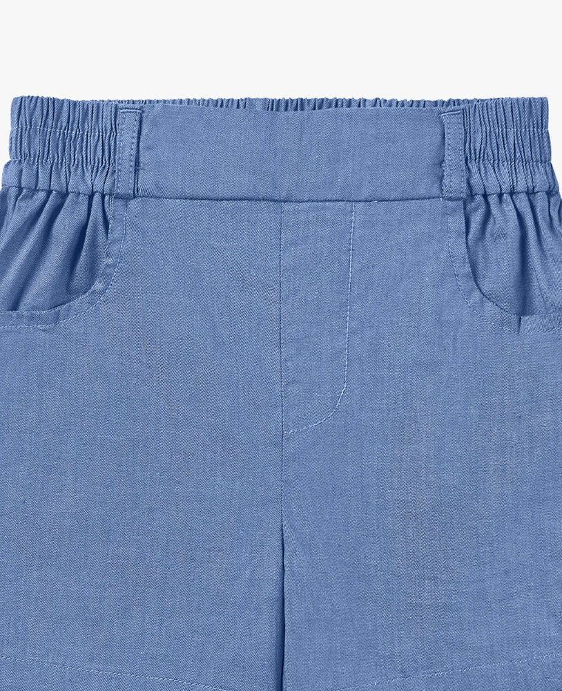 Petite revery denim shorts sky blue, elastic waistband