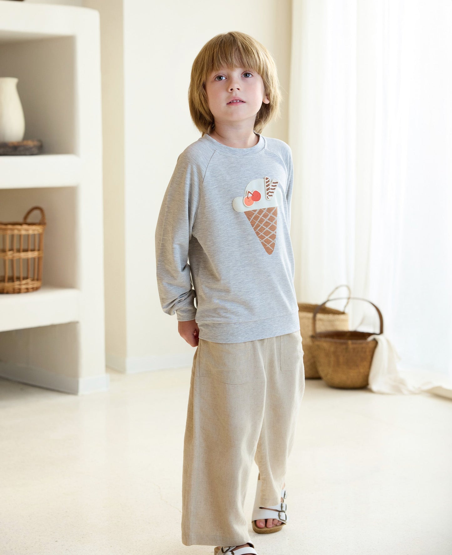 Petite Revery French Terry Raglan Long Sleeve Sweatshirt Fog Grey