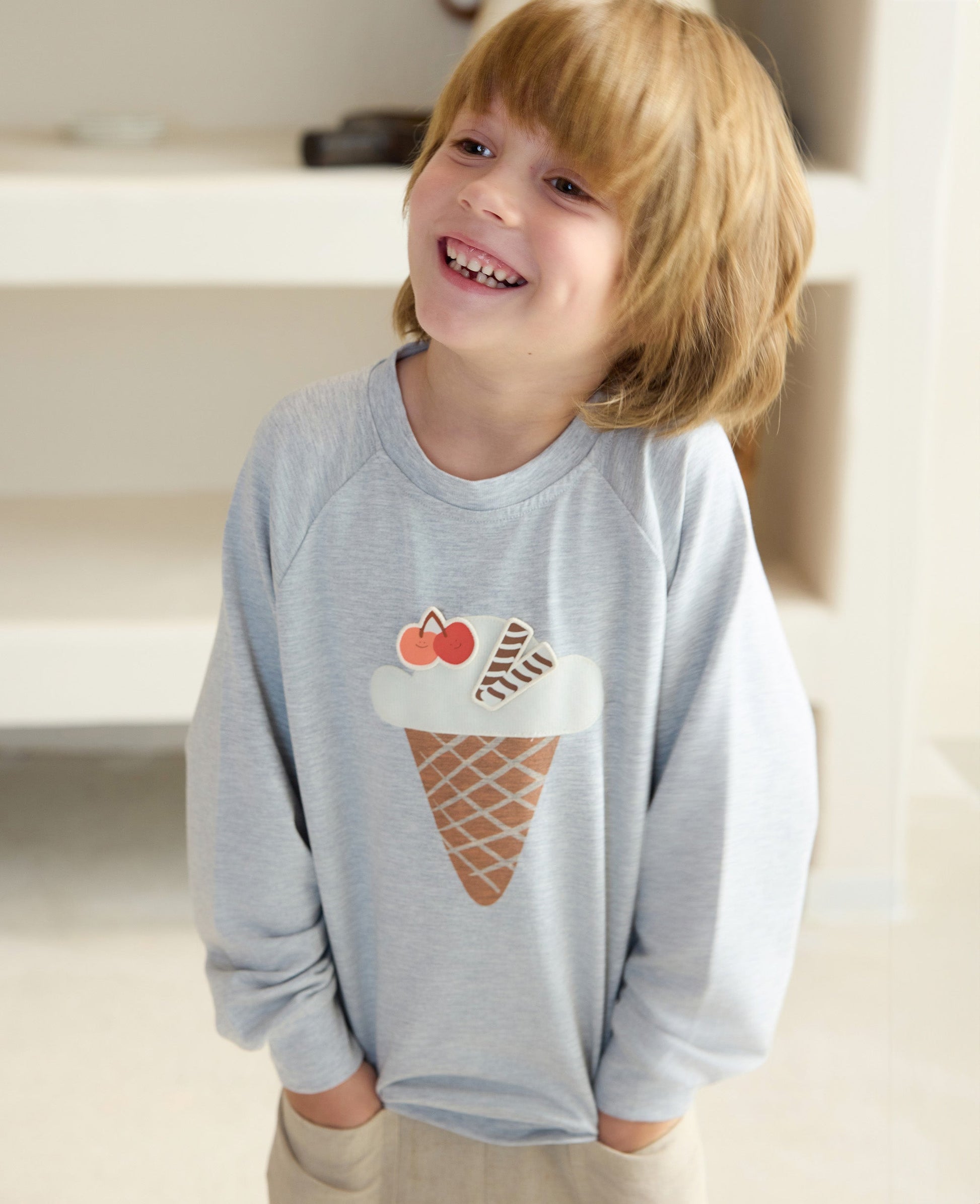 Petite Revery French Terry Raglan Long Sleeve Sweatshirt Fog Grey
