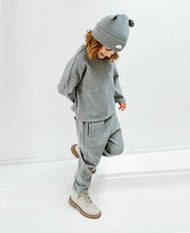 PETITE REVERY  RAW EDGE WAFFLE KNIT JOGGERS STONE