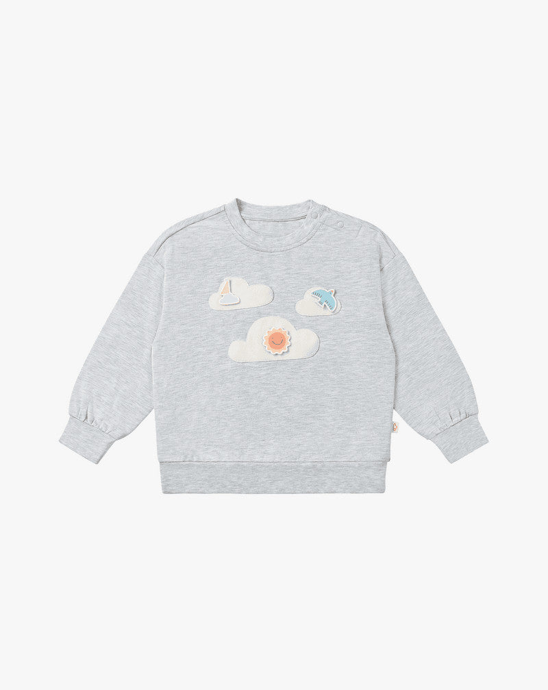 Petite Revery French Terry Drop Shoulder Long Sleeve Sweatshirt Fog Grey