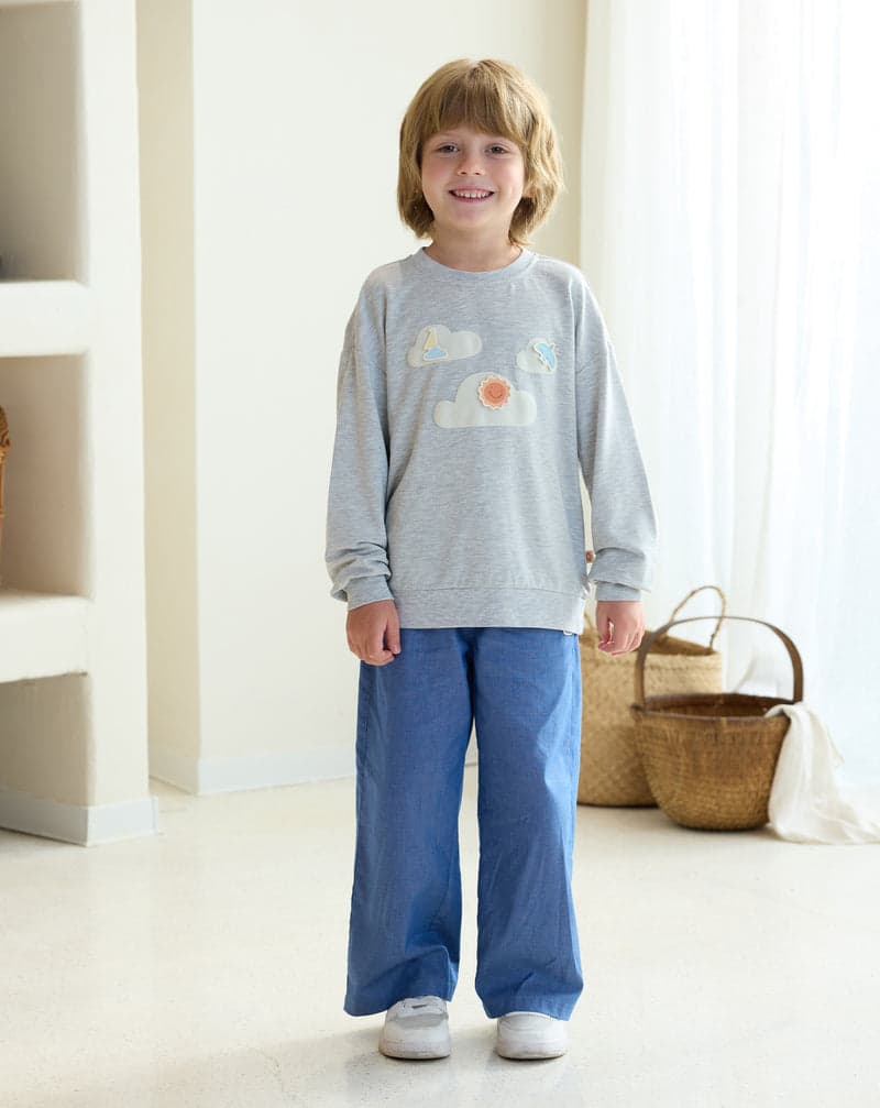 PETITE REVERY FRENCH TERRY DROP SHOULDER LONG SLEEVE SWEATSHIRT FOG GREY - baby enRoute