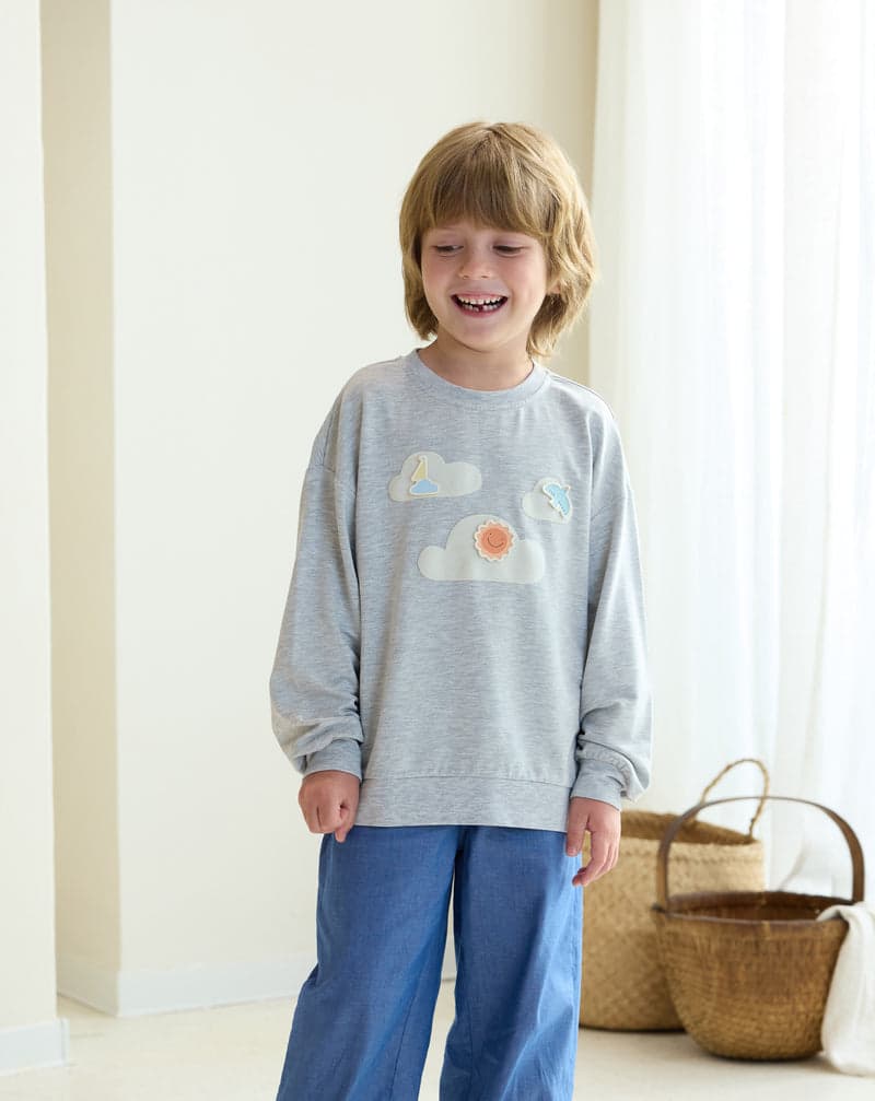 PETITE REVERY FRENCH TERRY DROP SHOULDER LONG SLEEVE SWEATSHIRT FOG GREY - baby enRoute