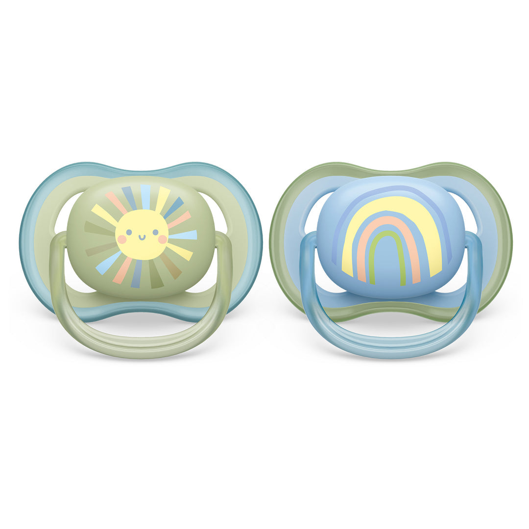 Philips Avent Ultra Air Pacifier 2pk 0-6M Smiling Sun+Blue Rainbow