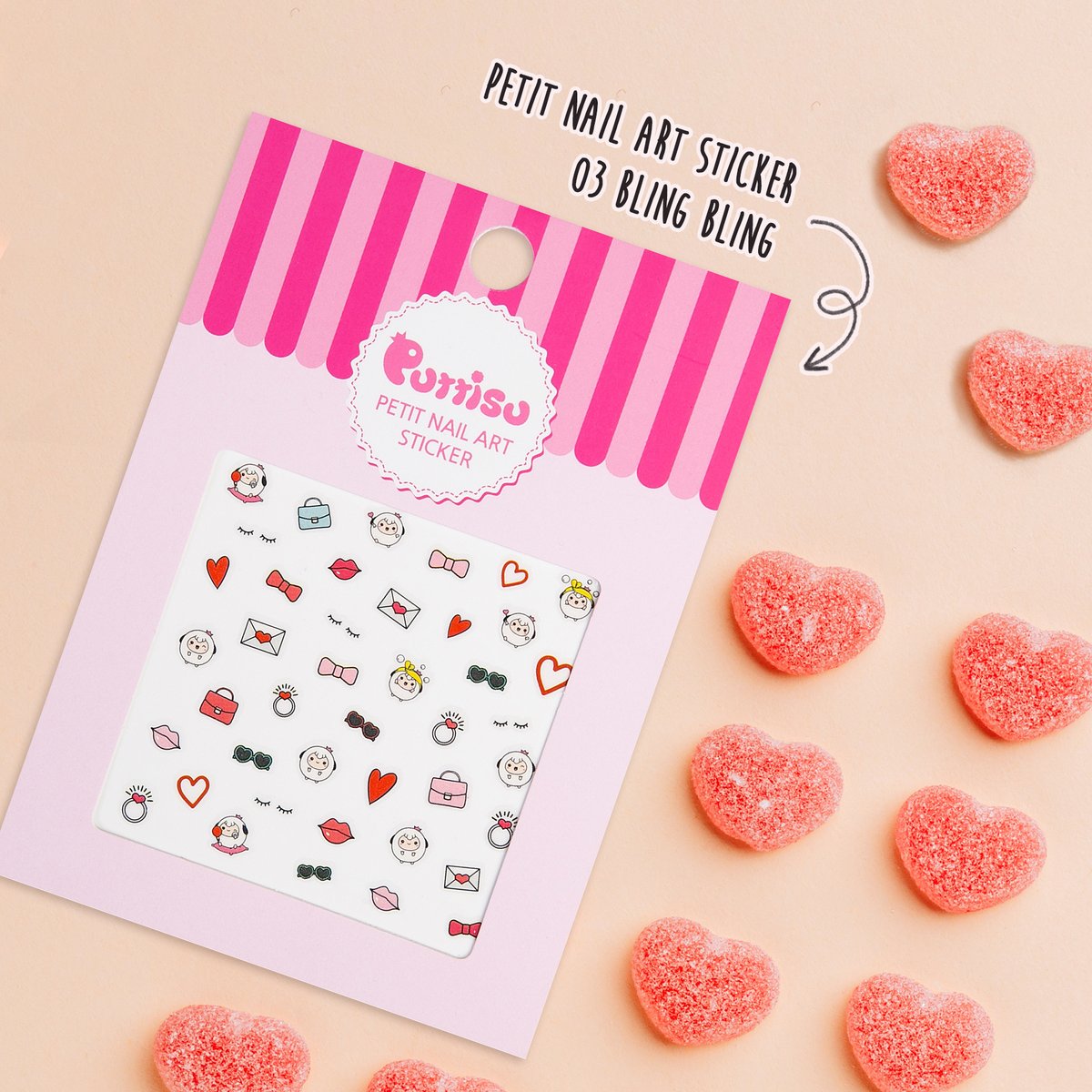 Puttisu nail art stickers 03 pink striped packaging with cute icons