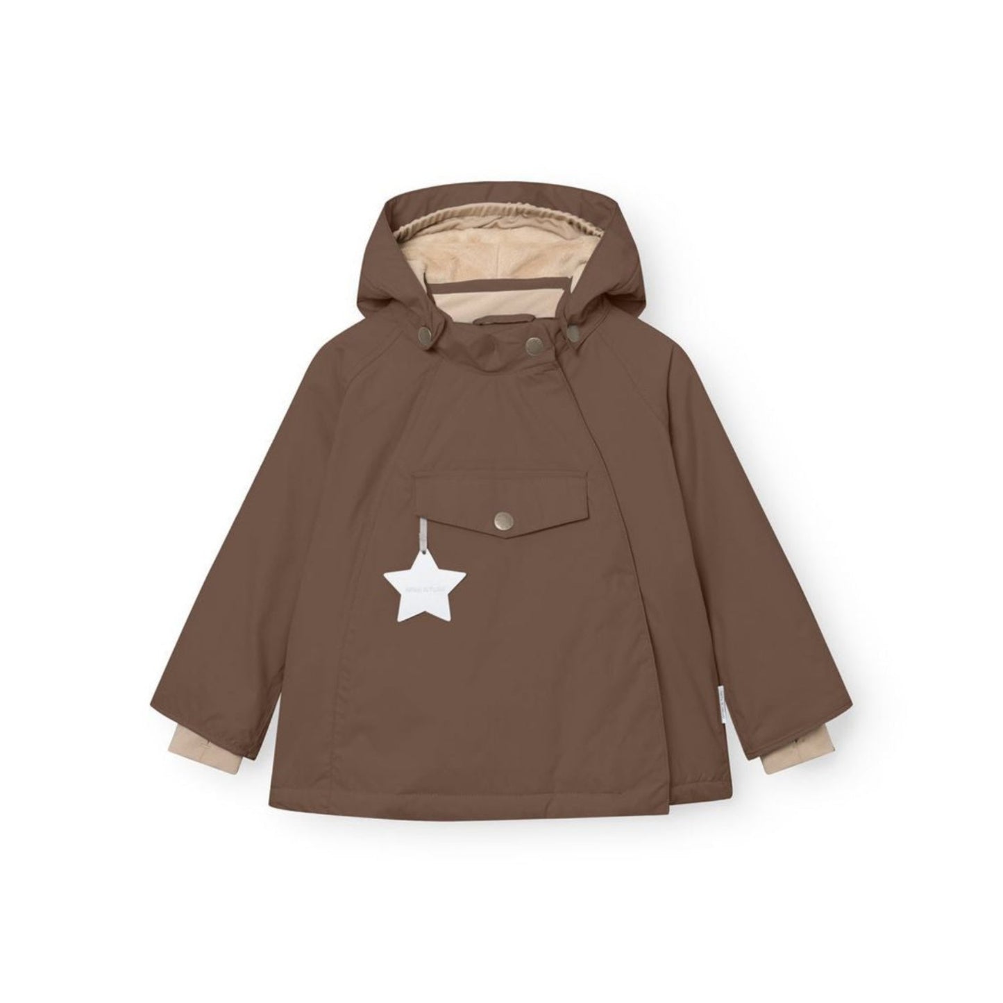 MINI A TURE Matwang fleece-lined winter jacket in chestnut brown with beige inner lining and hood