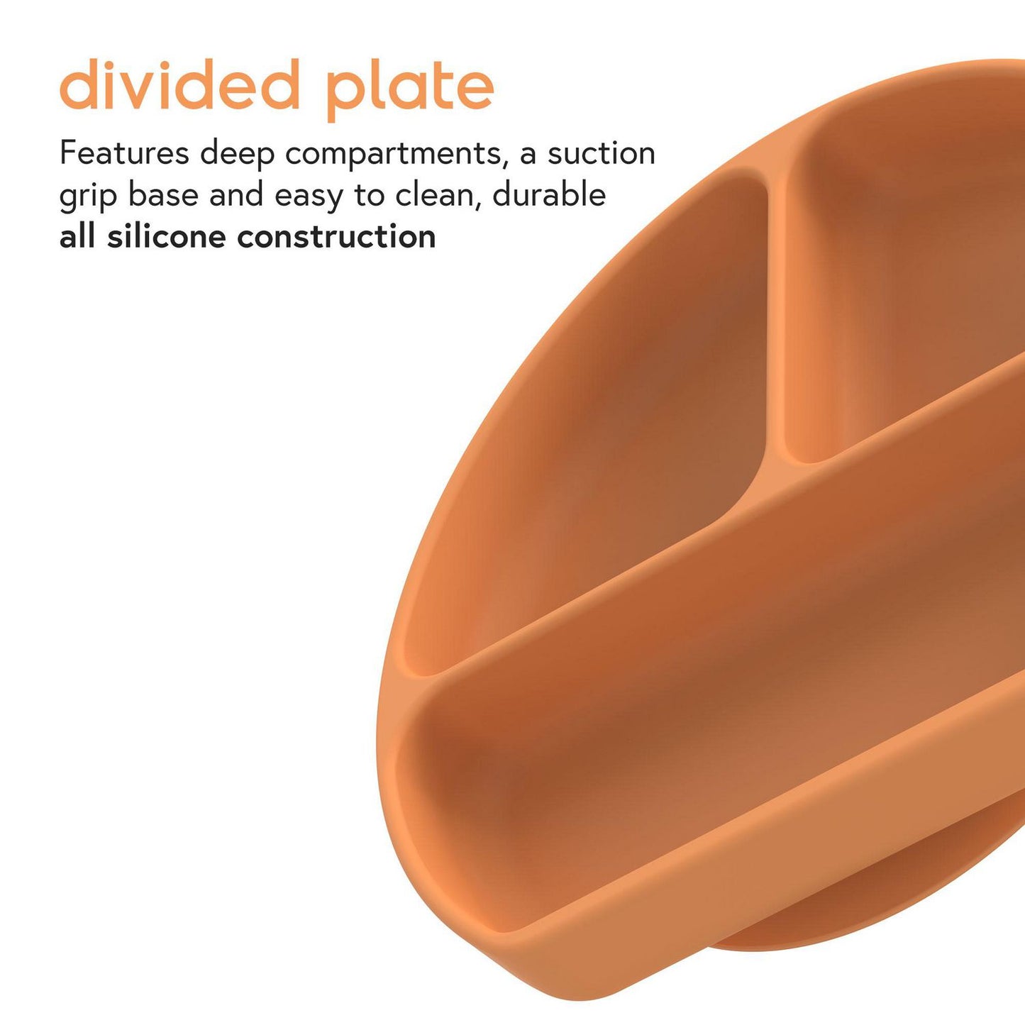quark feedi silicone divided plate orange with 3 compartments