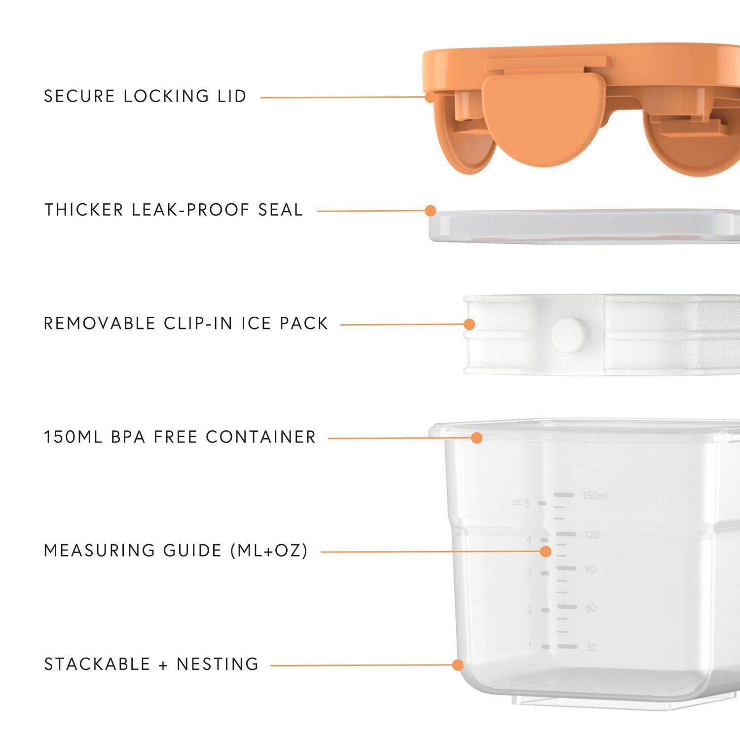 Quark Storii Baby Food Storage Containers With Lids & Built-In Removable Ice Pack 3 Pack 5 oz