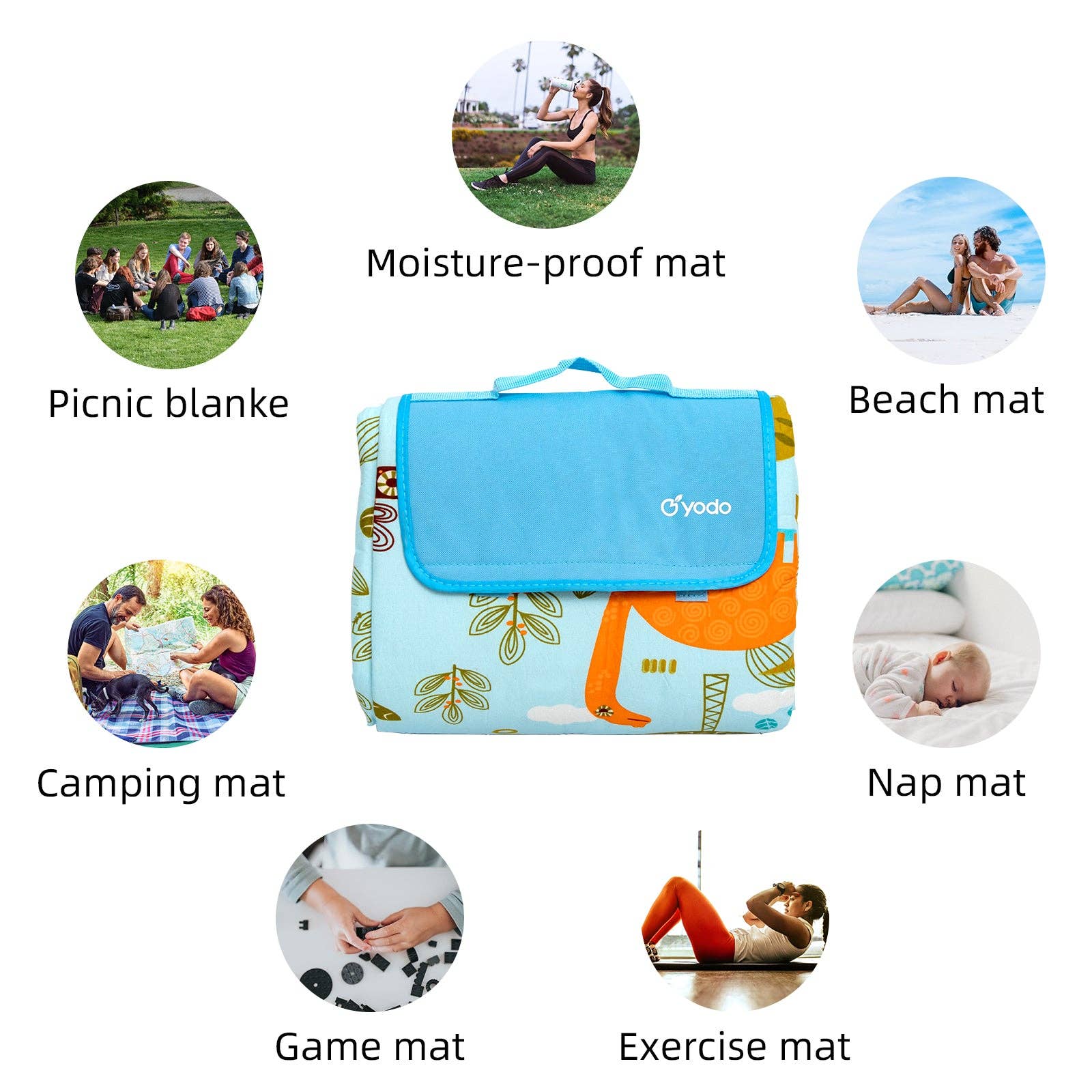 Ray Star 79''X79'' Dinosaur Picnic Blanket Sandproof Waterproof Large Mat For Beach