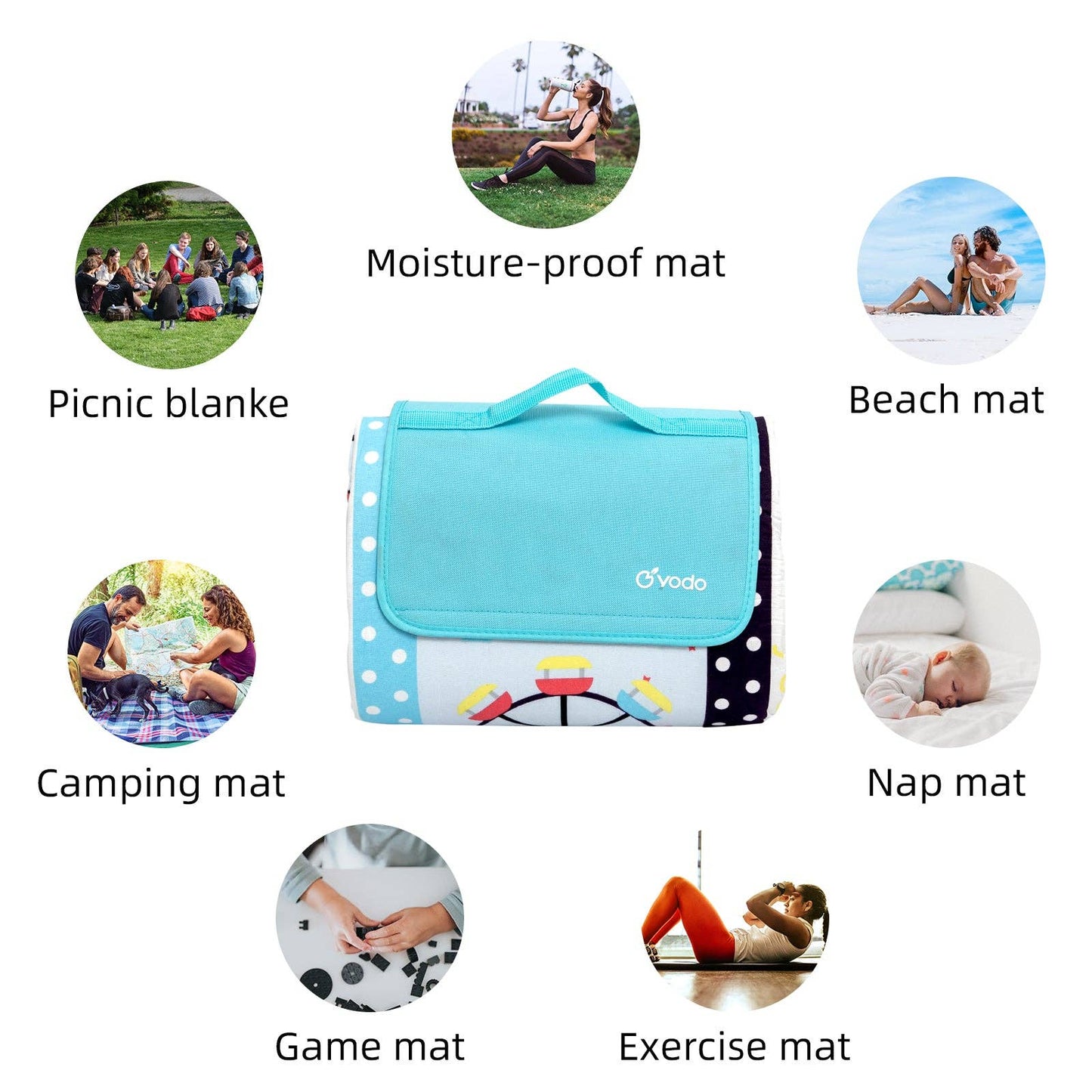 RAY STAR 79''X79'' FERRIS WHEEL PICNIC BLANKET SANDPROOF WATERPROOF LARGE MAT FOR BEACH - baby enRoute