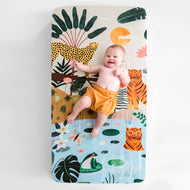 ROOKIE HUMANS COTTON SATEEN CRIB SHEET IN THE JUNGLE