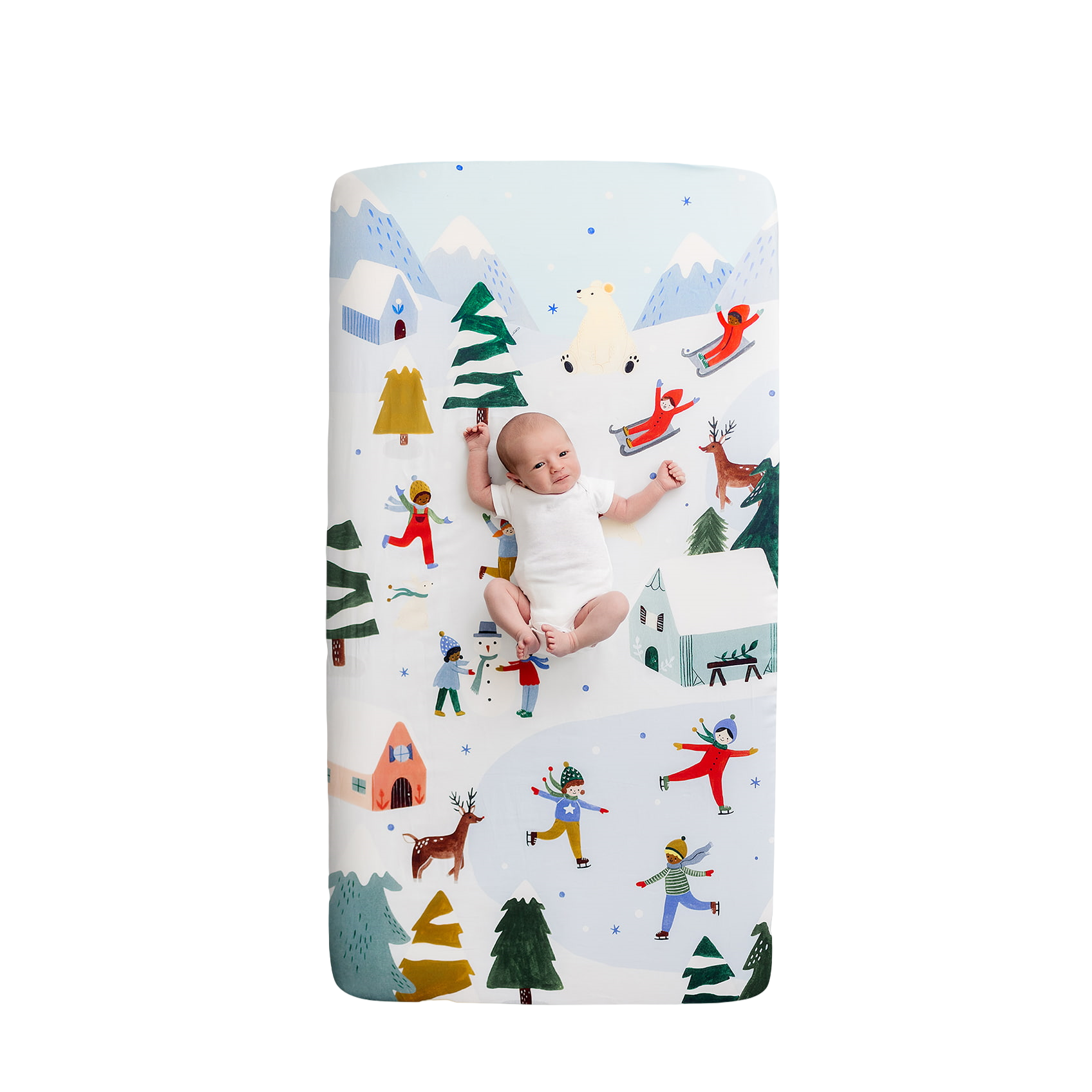 ROOKIE HUMANS COTTON SATEEN CRIB SHEET SNOWY DAY