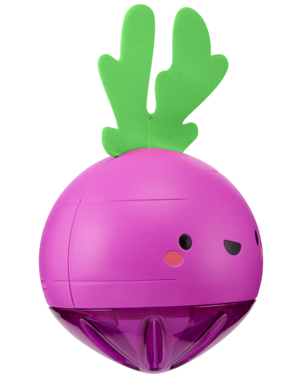 Skip Hop Farmstand Beetbox Crawl Ball; purple body with bright green leafy top, baby crawl toy