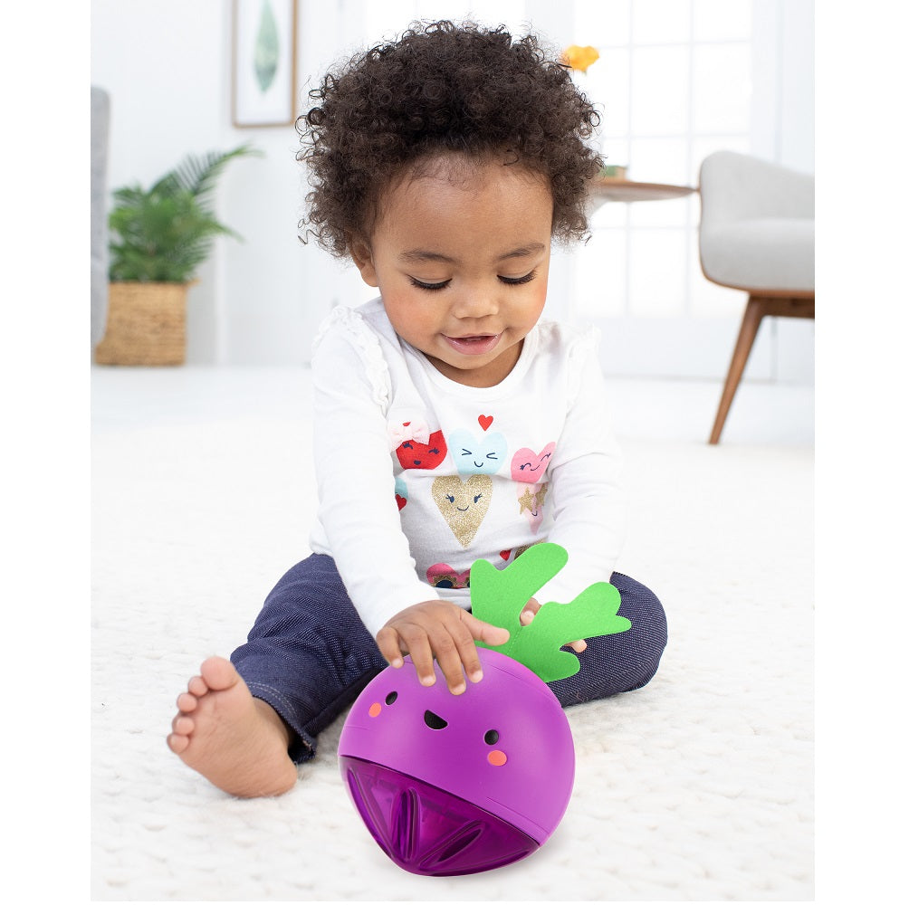 Skip Hop Farmstand Beetbox crawl ball, purple beet with green leaves, baby activity toy.