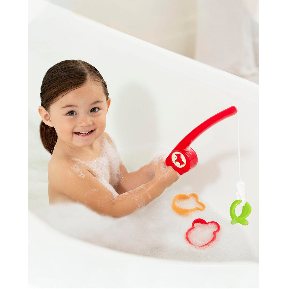 Skip Hop Zoo Fishin' Fox bath toy with red fishing rod and colorful shapes
