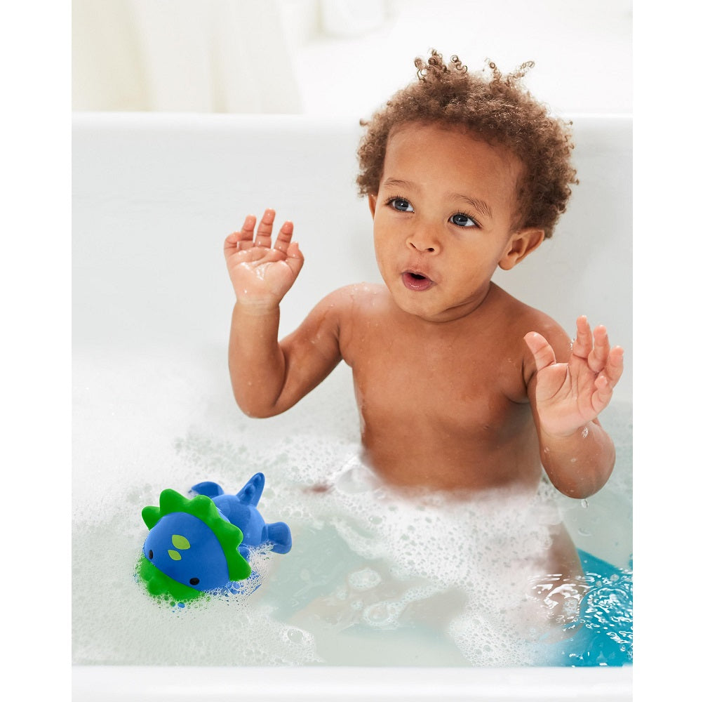 dinosaur bath toy blue with green spikes